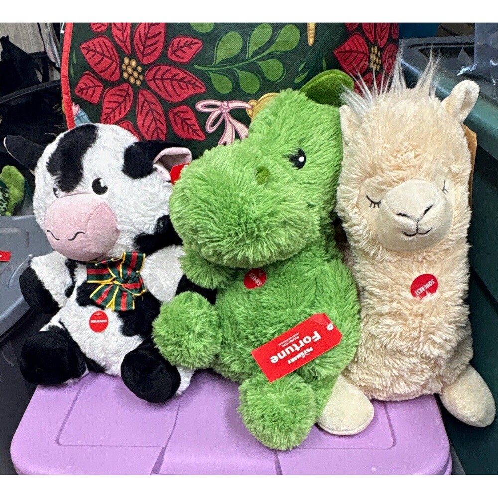 PetSmart Plush Stuffed Dog Toy, Cow Llama Dinosaur Squeaky Plush bundle NWT